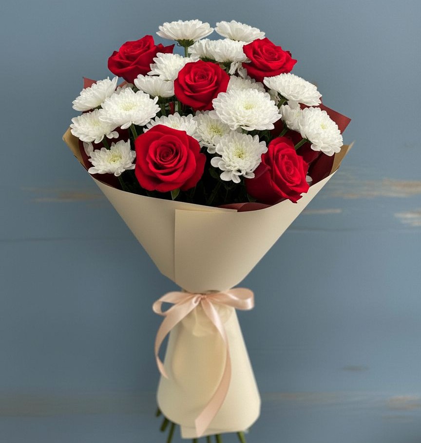 Букет цветов из: Розы и Хризантемы в Бабстово