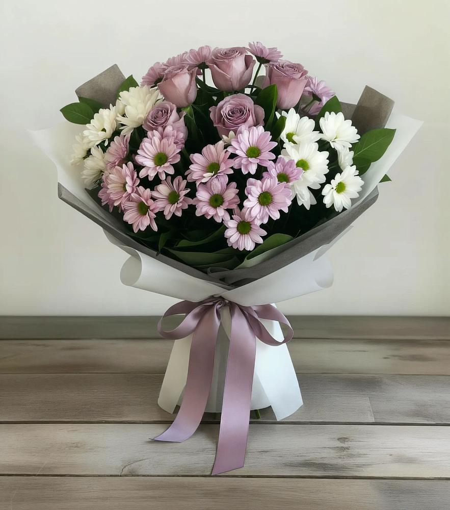 Букет цветов из: Хризантемы и Розы в Бабстово