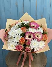 Букет цветов из:  Розы, Герберы и Хризантемы в Бабстово