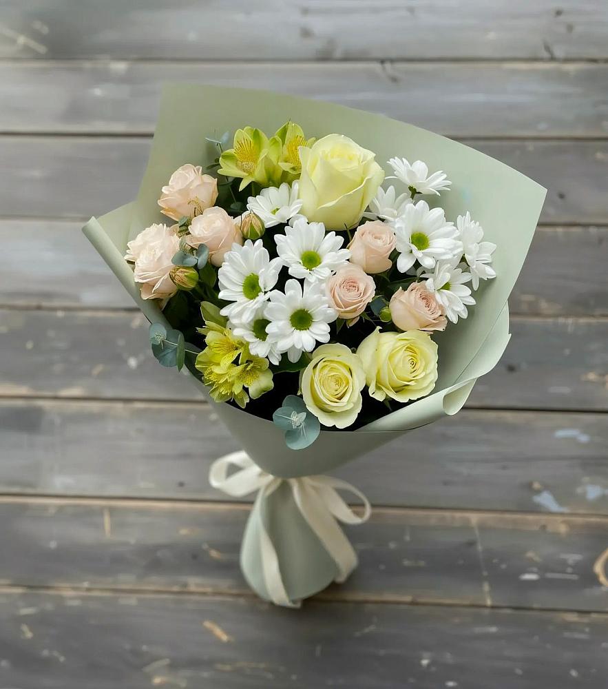 Букет цветов из: Альстромерии, Розы и Хризантемы в Бабстово