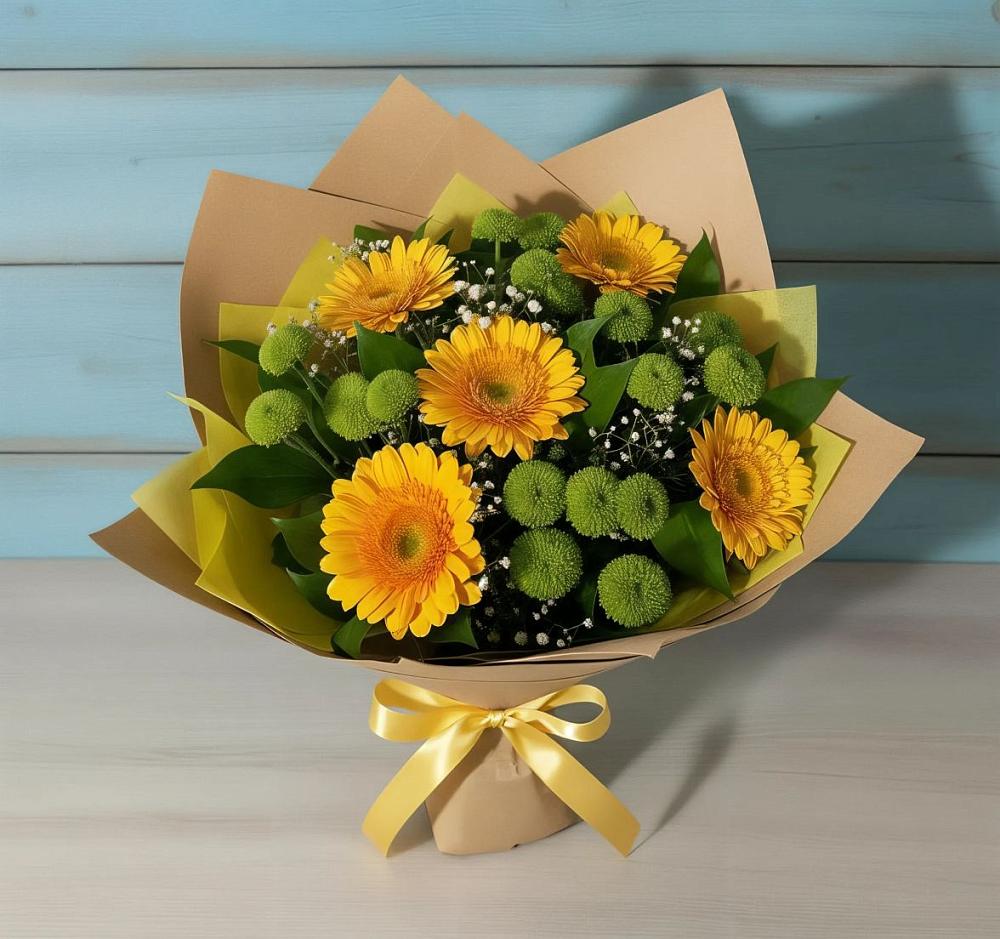 Букет цветов из: Герберы и Хризантемы в Бабстово