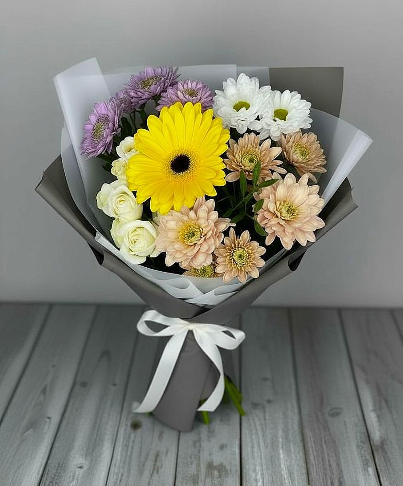 Букет цветов из: Розы, Герберы и Хризантемы в Бабстово