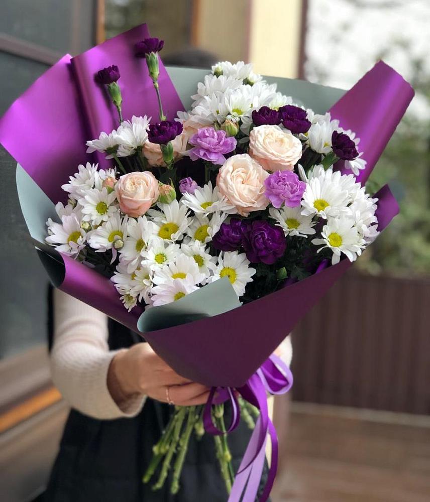 Букет цветов из: Хризантемы, Гвоздики и Розы в Бабстово