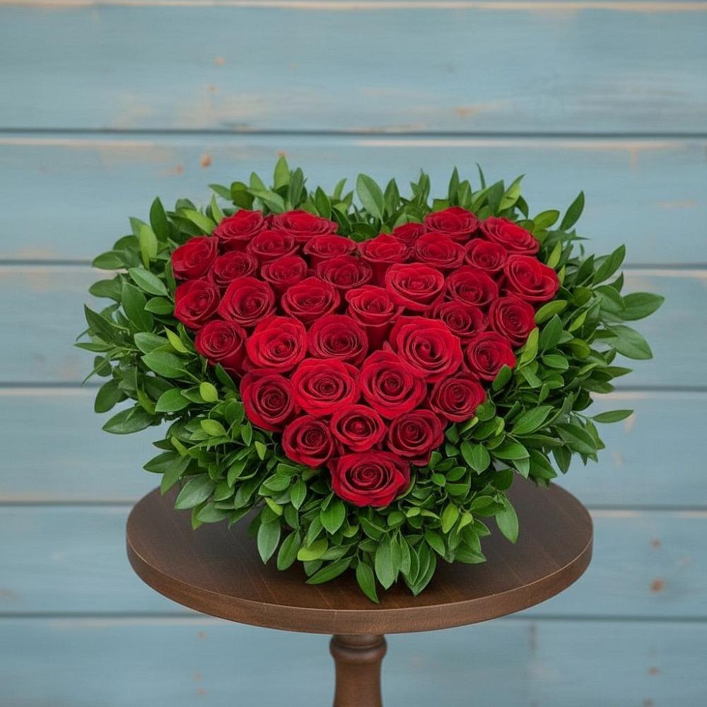 Цветочная композиция из Розы в виде сердца в Бабстово