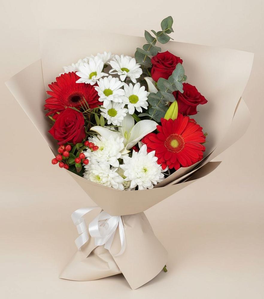 Букет цветов из: Розы, Хризантемы, Герберы и Лилии в Бабстово