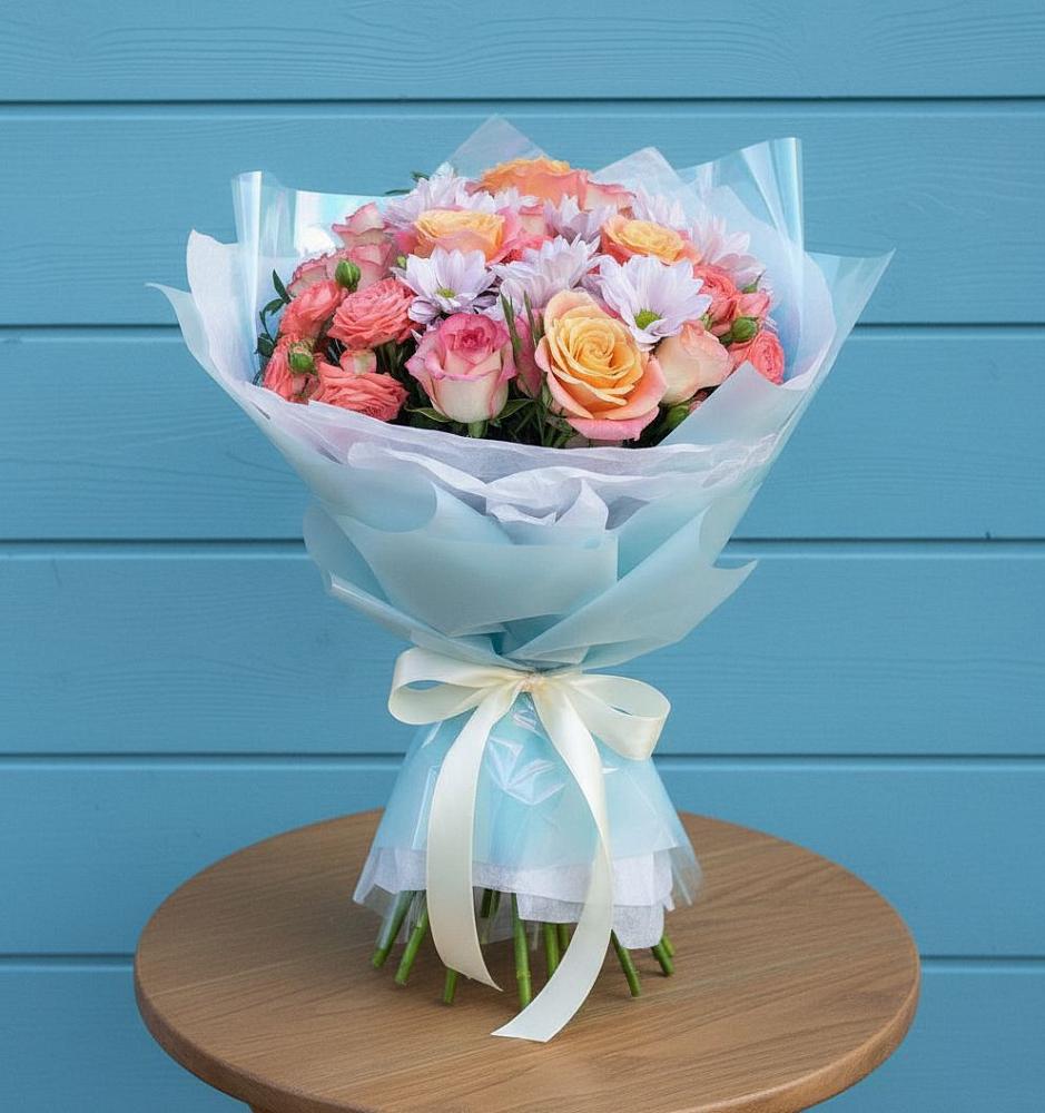 Букет цветов из: Хризантемы и Розы в Бабстово