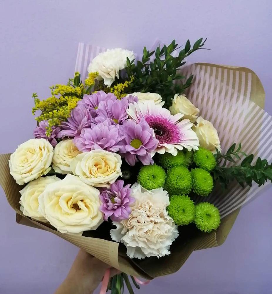 Букет цветов из: Хризантемы, Розы, Гвоздики и Герберы в Бабстово