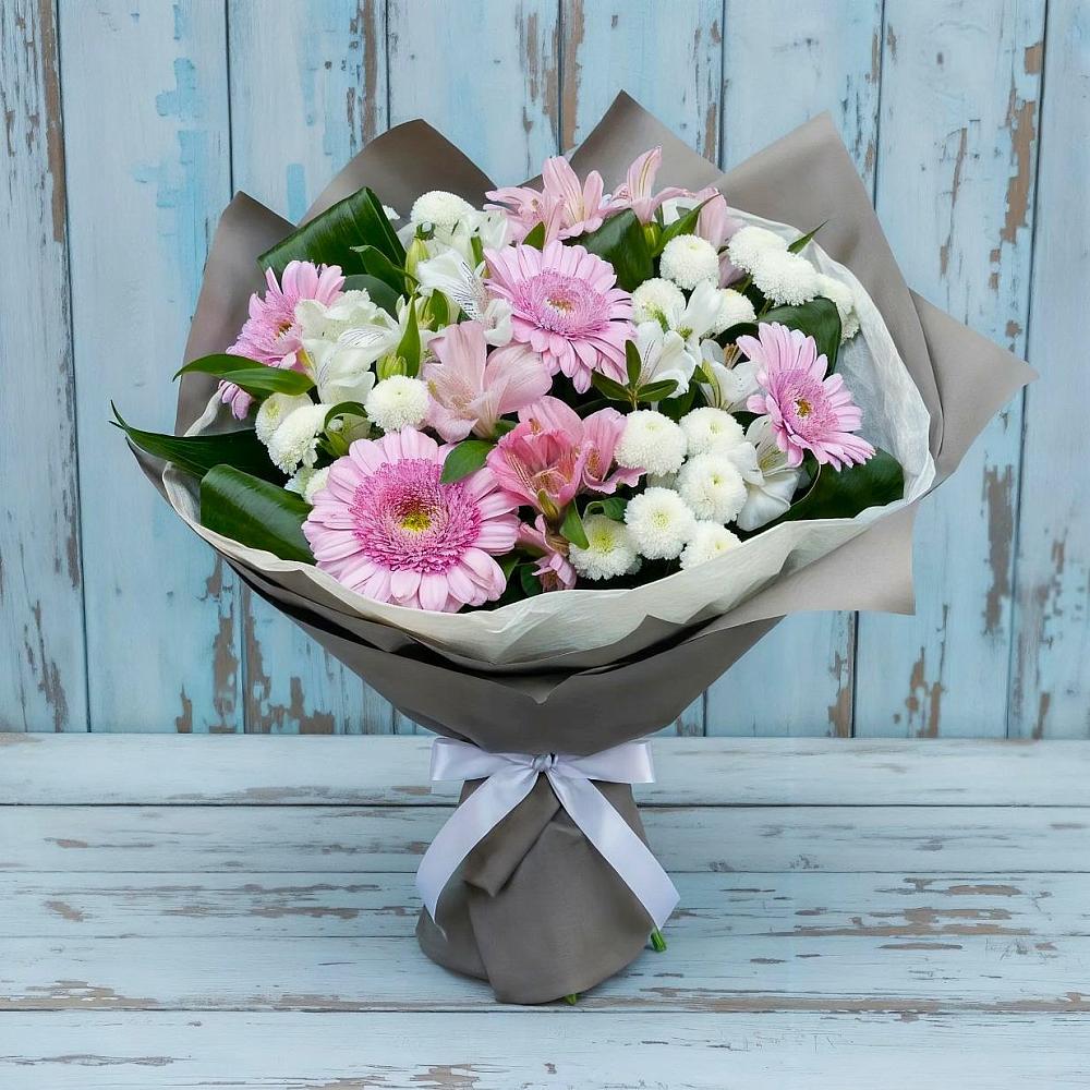 Букет цветов из: Герберы, Альстромерии и Хризантемы в Бабстово