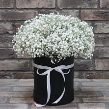 Цветочная композиция из Гипсофила в шляпной коробке в Бабстово
