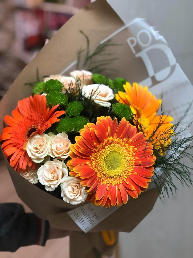 Букет цветов из: Герберы, Хризантемы и Розы в Бабстово