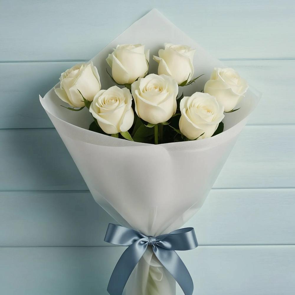 Букет 7 Белых роз Эдлесс Лав в Бабстово