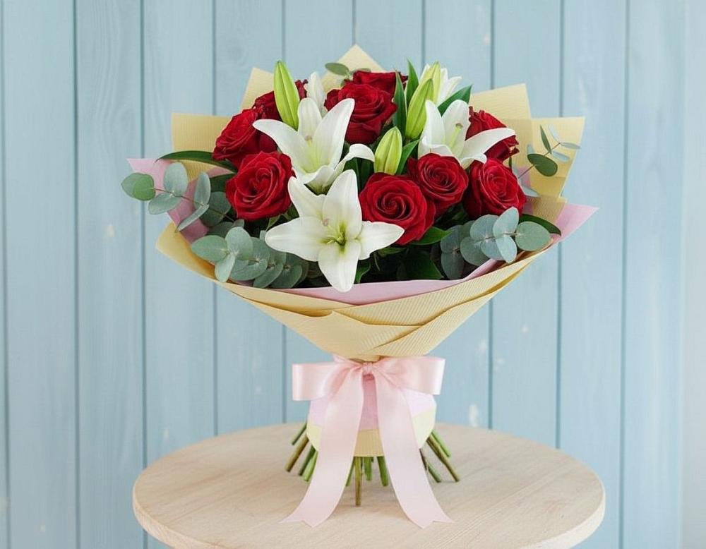 Букет цветов из: Лилии и Розы в Бабстово